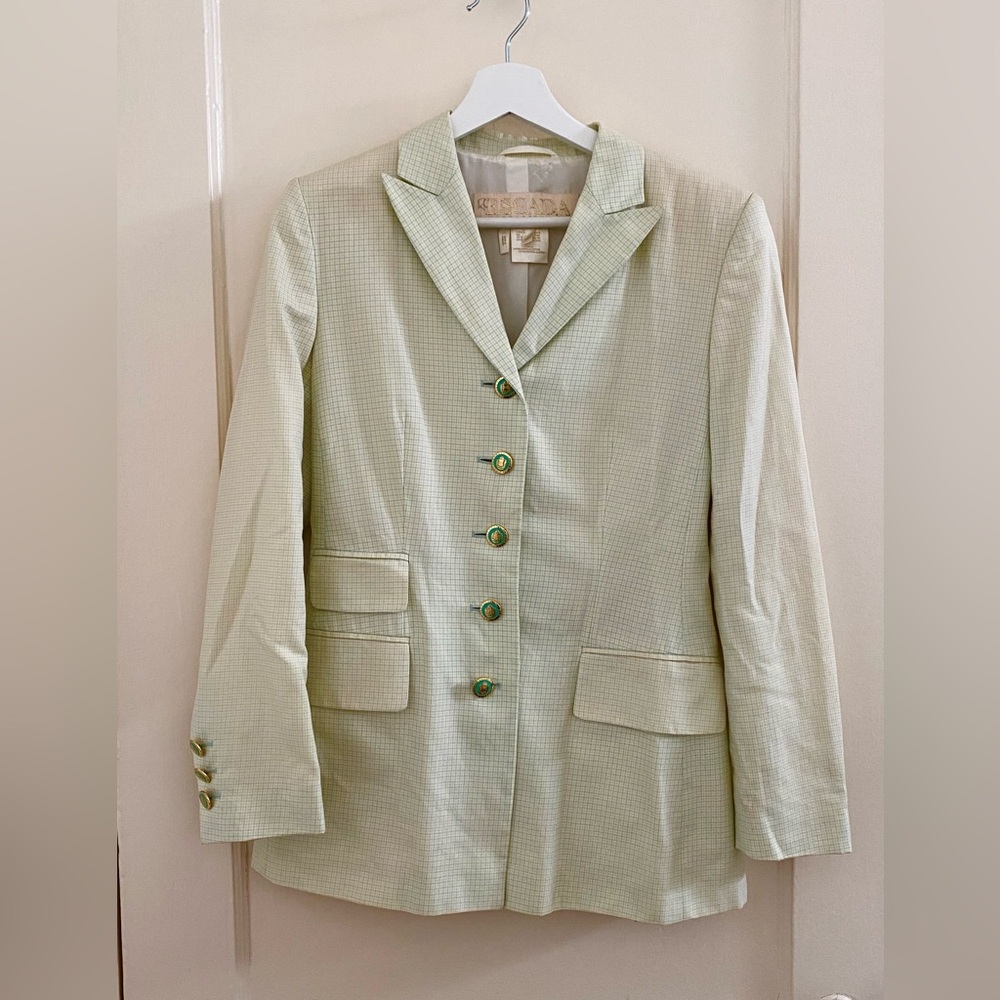 Escada Vintage Pinstripe Light Lime and Blue Blazer